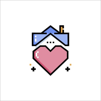 A pixel art heart with a house on it vector