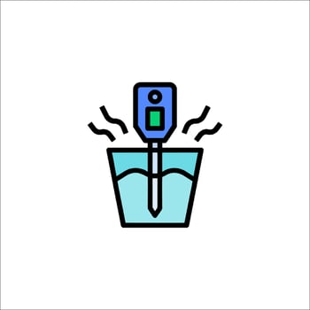 A blue and green icon of a thermometer in a cup vector