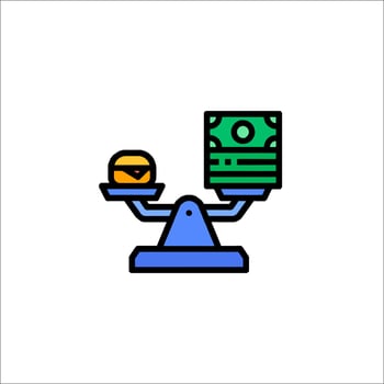 A hamburger and money on a scale vector