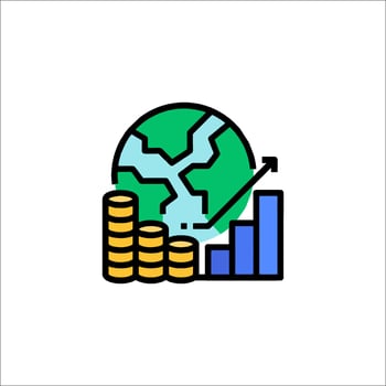 A globe with a bar graph and coins vector