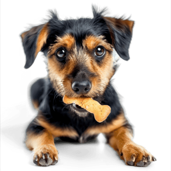 dog full body chewing eating snack treat on transparent background png