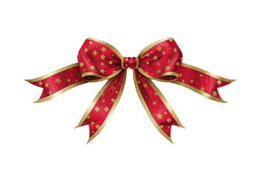 minimalistic Red ribbon and bow with gold photorealistic high quality isolated on transparent background png
