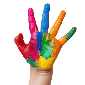 colorful painted child hand on transparent background png