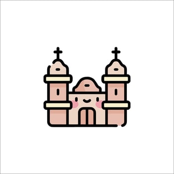 A cartoon church icon with a smiley face vector
