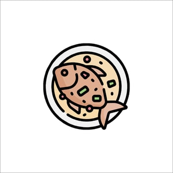 A fish and vegetables icon on a white background vector
