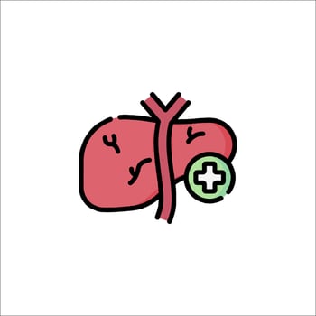 Liver icon with a cross and a plus sign vector