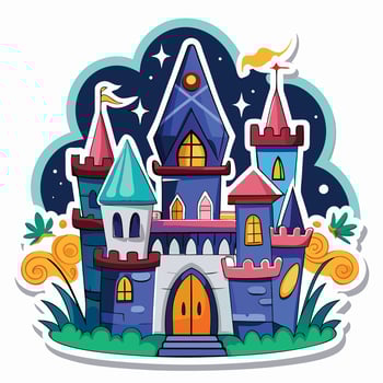 cartoon castle with a moon and stars on it vector