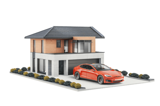 modern house and car 3d isolate on transparent background png