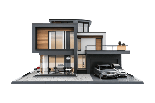 modern house and car 3d isolate on transparent background png