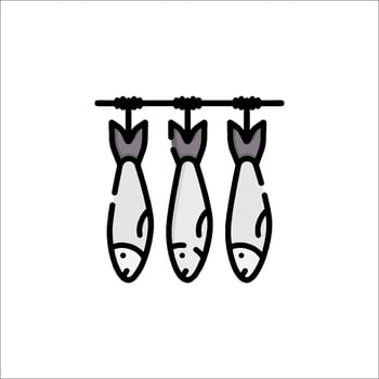 Fish hanging on a rope icon illustration vector