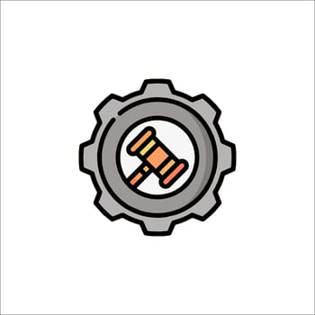 A judge's gavel icon on a gear wheel vector