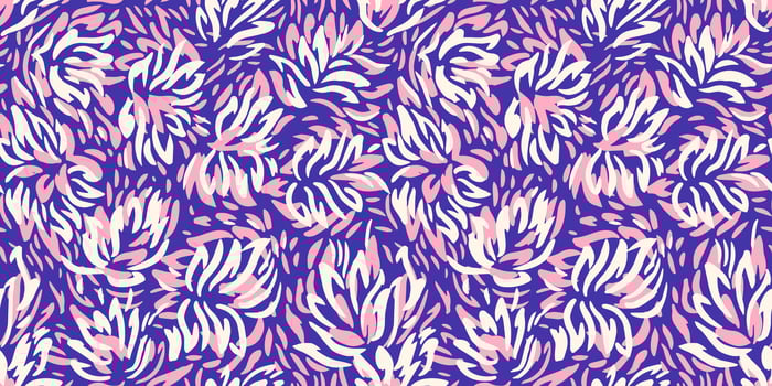 Vibrant seamless pattern featuring dynamic abstract floral shapes in bold pink, blue tones. Perfect for print design textiles, wrapping paper, wallpapers, and contemporary decorative projects vector