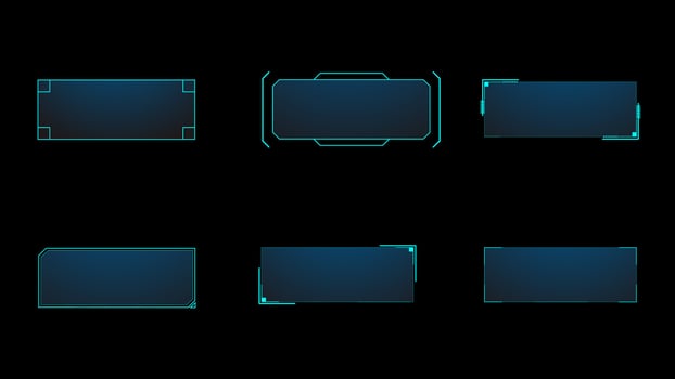 illustration of technology box, futuristic callout title banner, and digital frame boxes. HUD screen or textbook blue simple vector