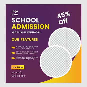 School admission square flyer template vector
