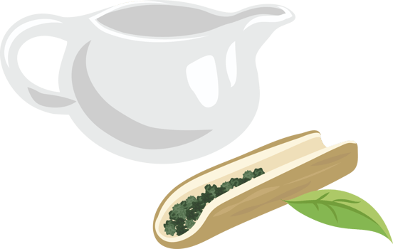 Illustration of Teapot and Green Tea Leaves png