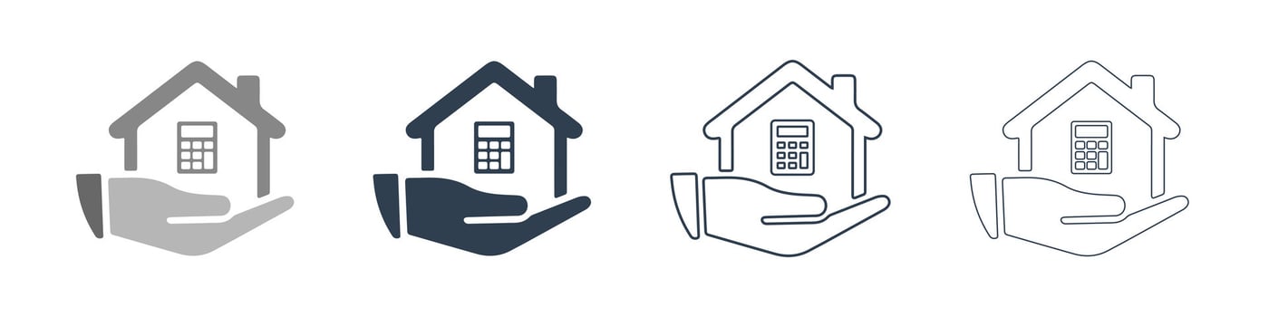 4 pack bundle of Mortgage Insurance icon flat design Illustration house hand and calculator vector