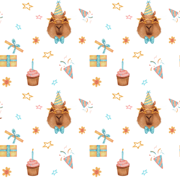 Cute Capybara with Party Hat Seamless Pattern for Fun Birthday Celebration Gift Wrapping Design png