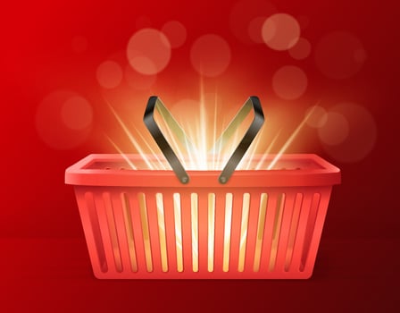 Glowing Shopping Basket on Red Background vector