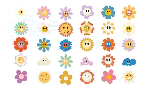 flower character stickers collection vector