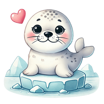 Cute seal on an ice floe with a heart, perfect for kids' designs. Valentine cartoon character. png