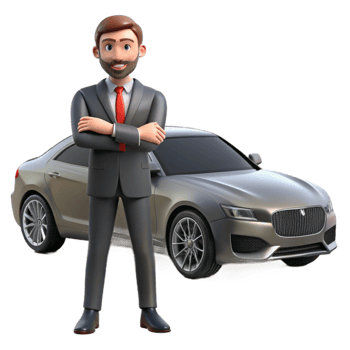 A man in a suit stands next to a car png