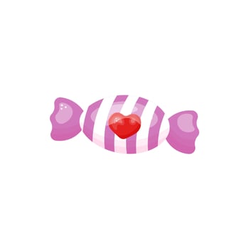 Single Candy in a striped wrapper in color. Isolated image on white background. In cartoon style. Valentine's Day Element vector