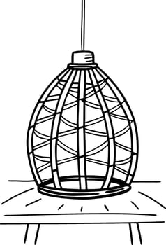 A black and white drawing of a lamp with a cage vector