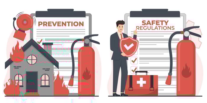 fire prevention concept Safety regulations insurance and fire extinguisher. vector