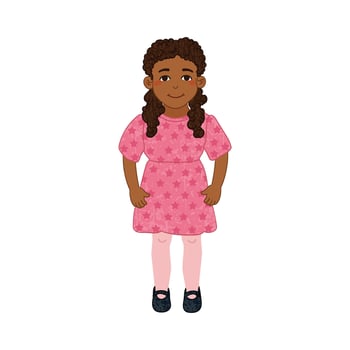 Colorful Illustration of Little Girl in the Pink Dress Isolated on White Background vector