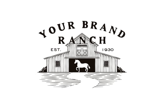 vintage barn illustration logo with horse silhouette vector