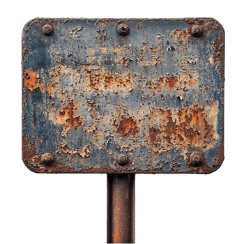 Heavily Corroded Metal Sign with Flaked Paint Isolated on Transparent Background png