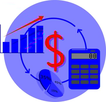 A calculator, graph and dollar sign vector