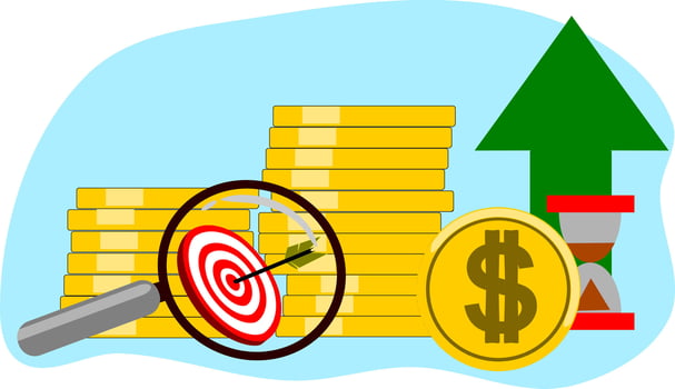 A magnifying glass, a dollar coin, and a clock vector