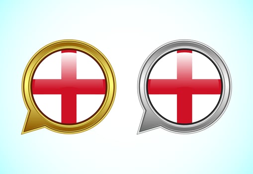England flag speech bubble. Speaking flag icon in gold and silver color vector