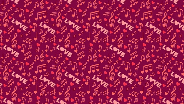 Colorful love and music notes pattern vector