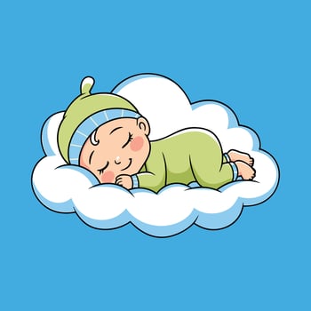 Baby Sleeping On Cloud Pillow With green dress Cartoon Icon Illustration vector