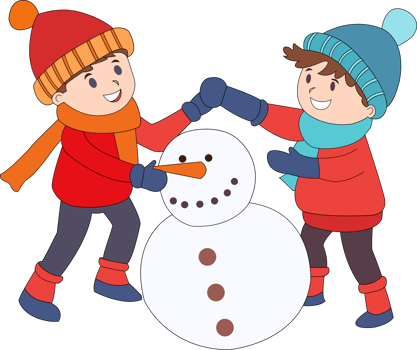 Two children are making a snowman png