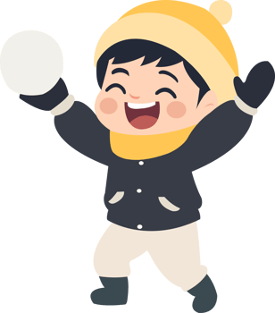 A boy in a winter coat and hat is holding a ball png