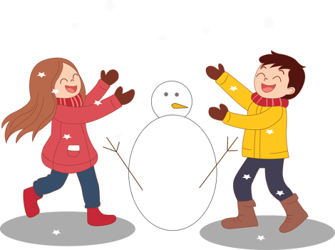 Two children playing with a snowman png