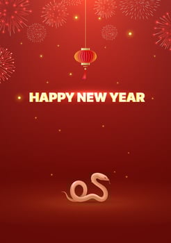 Spring Festival poster design to celebrate the Year of the Snake fireworks and lanterns vector