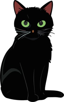 Black cat with striking green eyes sitting in a calm posture vector