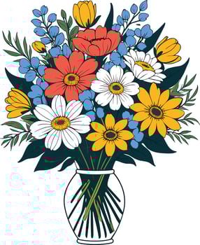 Colorful flower bouquet arranged in a vase with vibrant petals vector