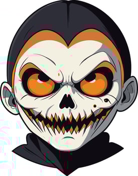 Creepy skull character with orange eyes and black attire vector