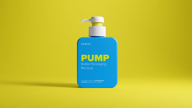 Pump bottle mockup with yellow background psd