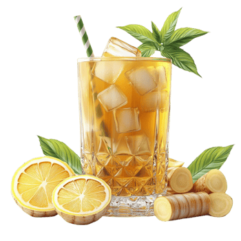 Refreshing Golden Drink with Lemon, Ginger, and Ice png