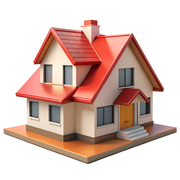 Cartoon house with red roof 3d illustration isolated. Real estate concept png