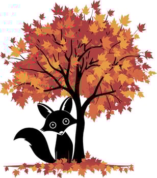 Autumn Trees with Fox Graphic Nature Woodland Illustration vector