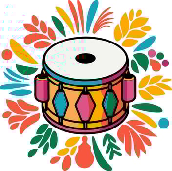 Colorful Drum Illustration with Decorative Floral Elements Art vector
