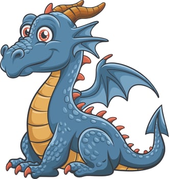 Cute Blue Cartoon Dragon with Wings and Horns for Fantasy Designs vector