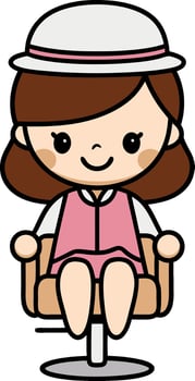 Cute Cartoon Girl with Hat Sitting on Chair Children's Illustration vector